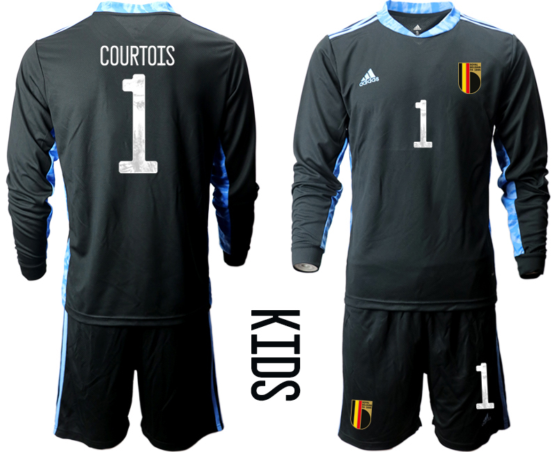 Youth 2021 European Cup Belgium black Long sleeve goalkeeper #1 Soccer Jersey2